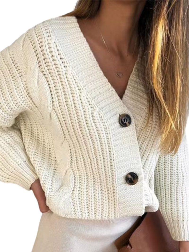 THELMA – Cardigan casual in maglia grossa con motivo a treccia e carattere unico