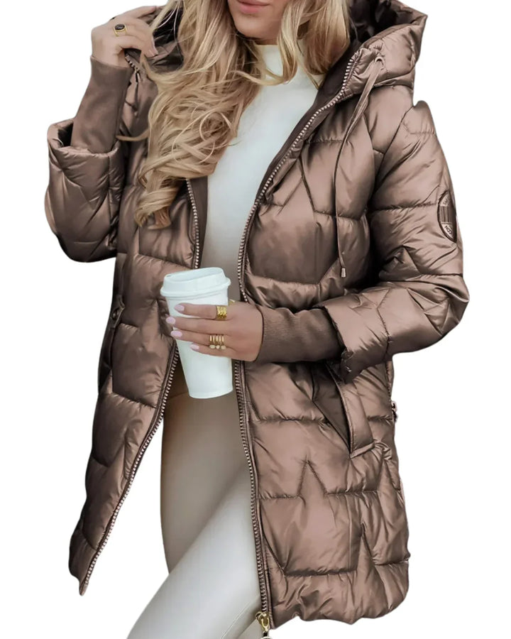 Sorelle Eleganter cappotto invernale da donna con cappuccio e interno imbottito caldo