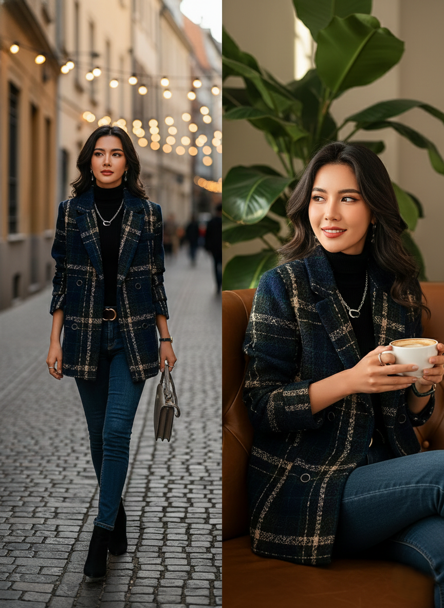 Francesca | Cappotto classico di lana a quadri